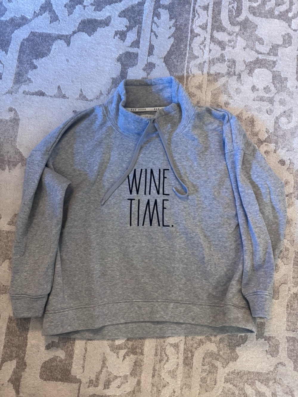 Rae Dunn Gray "WINE TIME." Pullover Mock Neck Sweatshirt